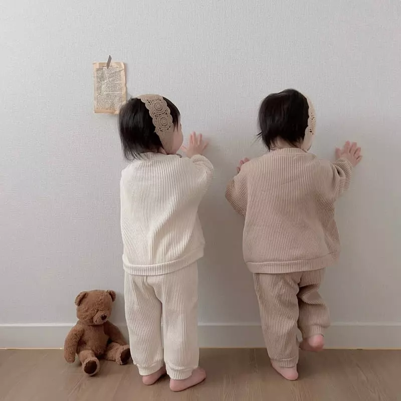 Moran - Korean Children Fashion - #childrensboutique - Waffle Puppy Top Bottom Set - 2