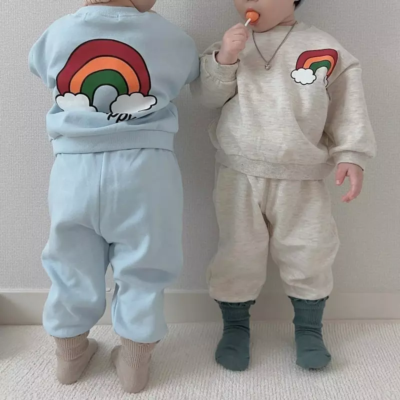 Moran - Korean Children Fashion - #designkidswear - Rainbow Top Bottom Set - 2