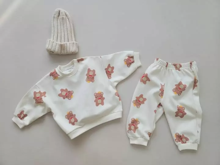 Moran - Korean Children Fashion - #kidsshorts - Crown Bear Top Bottom Set