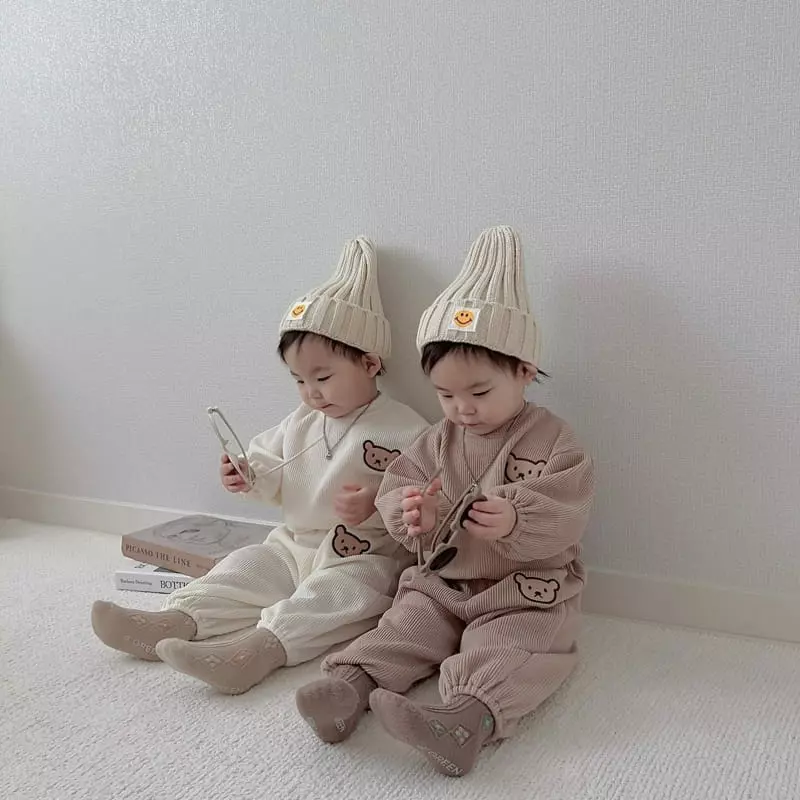 Moran - Korean Children Fashion - #kidsstore - Knit Bear Top Bottom Set