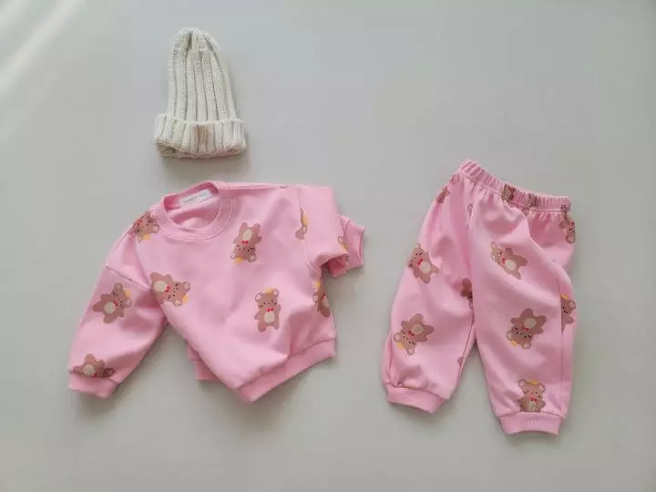 Moran - Korean Children Fashion - #kidsstore - Crown Bear Top Bottom Set - 2
