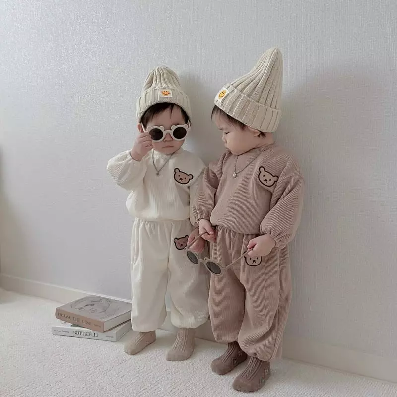 Moran - Korean Children Fashion - #kidzfashiontrend - Knit Bear Top Bottom Set - 2
