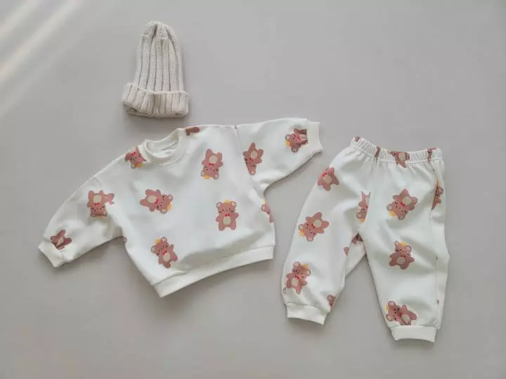 Moran - Korean Children Fashion - #kidzfashiontrend - Crown Bear Top Bottom Set - 3