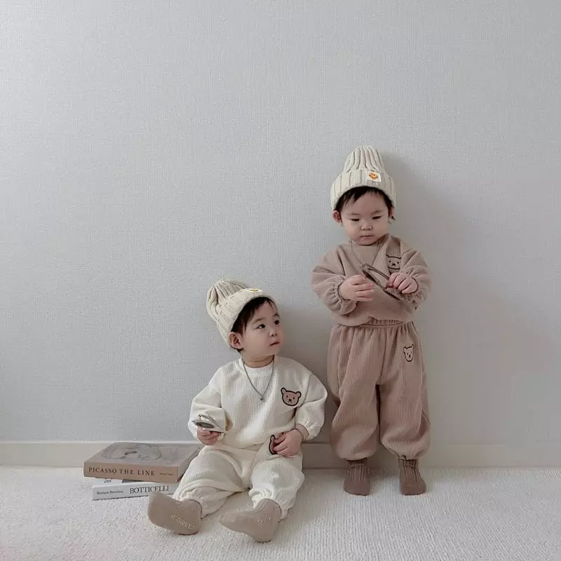 Moran - Korean Children Fashion - #magicofchildhood - Knit Bear Top Bottom Set - 5