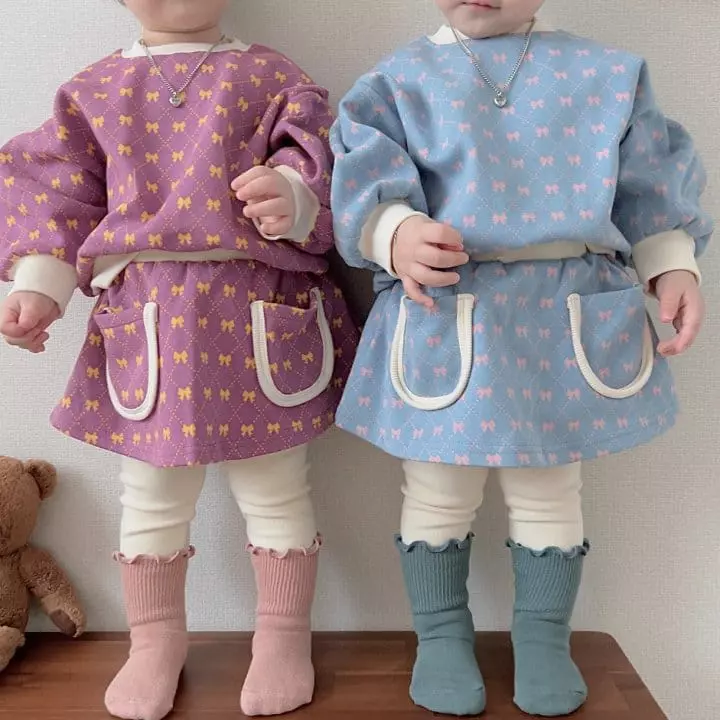 Moran - Korean Children Fashion - #magicofchildhood - Ribbon Top Skirt Leggings Set - 7