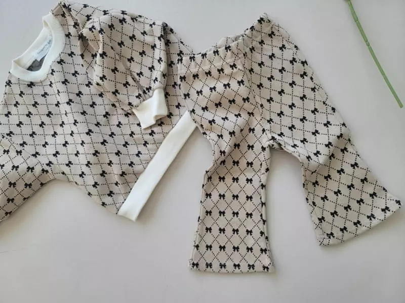 Moran - Korean Children Fashion - #minifashionista - Ribbon Bootscut Top Bottom Set - 5