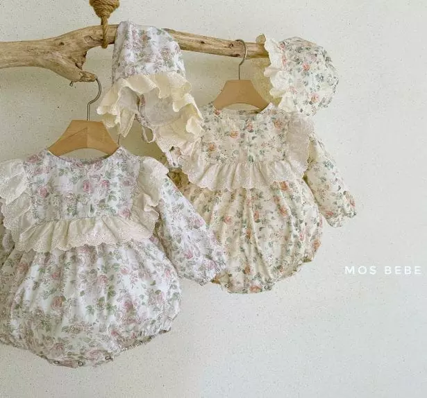 Mos Bebe - Korean Baby Fashion - #babyboutique - Rose Frill Bodysuit with Hat