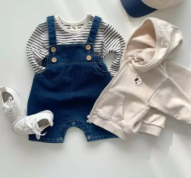 Mos Bebe - Korean Baby Fashion - #babyboutique - Denim Button Dungarees - 7