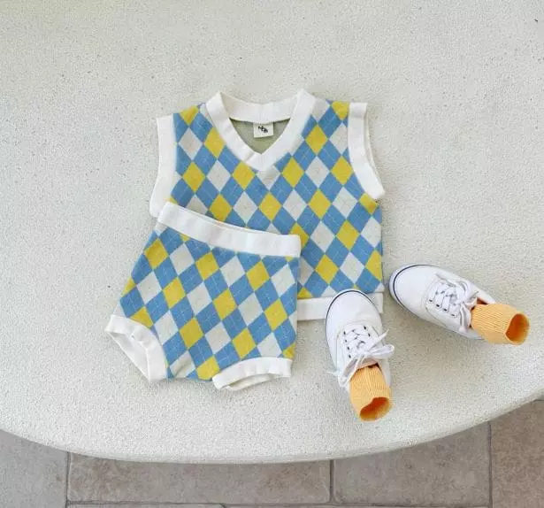 Mos Bebe - Korean Baby Fashion - #babyboutique - Bebe Argyle Vest Bloomer Set - 5