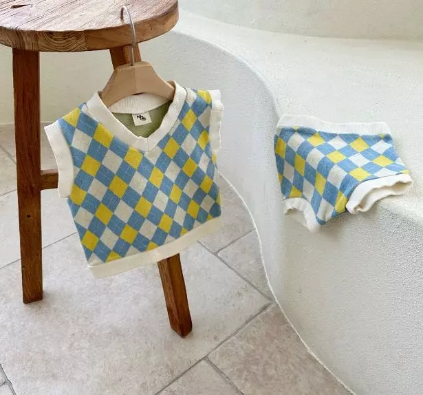 Mos Bebe - Korean Baby Fashion - #babyboutique - Bebe Argyle Vest Bloomer Set - 6