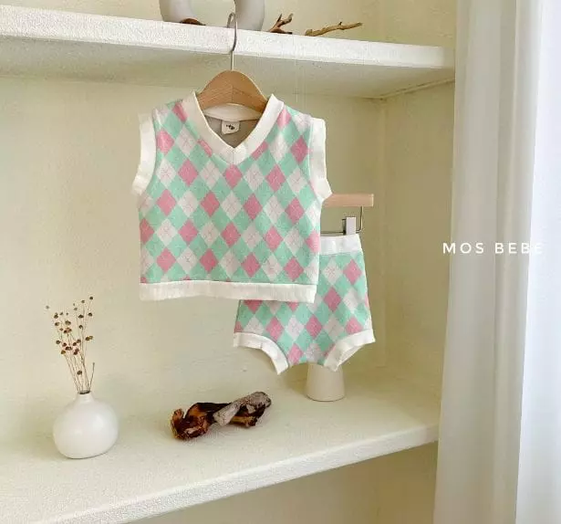 Mos Bebe - Korean Baby Fashion - #babyboutiqueclothing - Bebe Argyle Vest Bloomer Set - 7