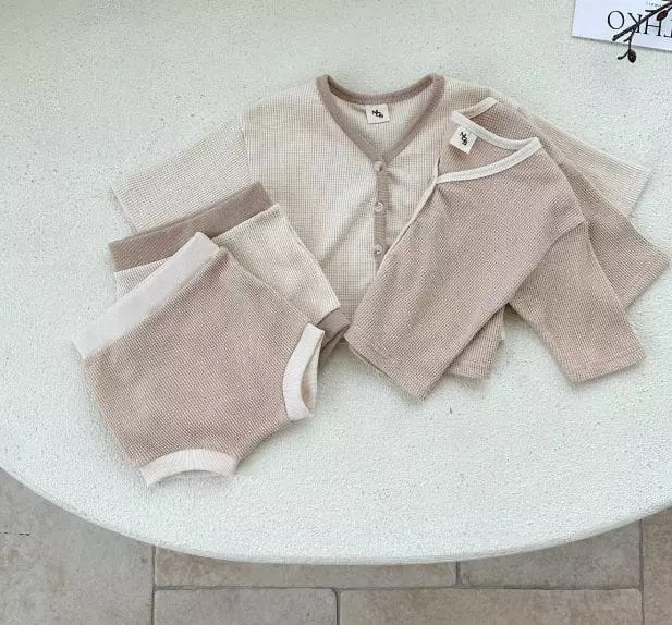 Mos Bebe - Korean Baby Fashion - #babyfashion - Bebe May Waffle Cardigan Set - 8