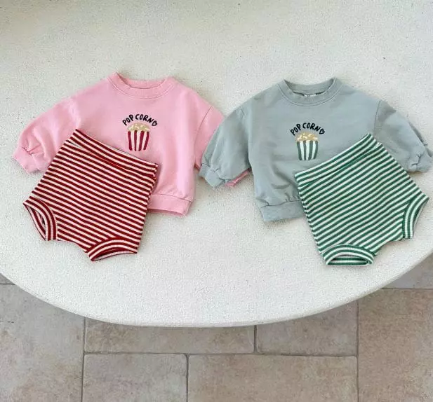 Mos Bebe - Korean Baby Fashion - #babyfashion - Bebe Popcorn Top Bottom Set - 7
