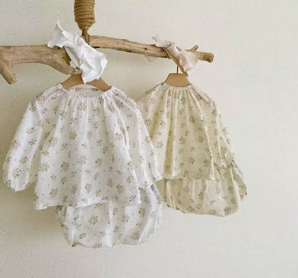 Mos Bebe - Korean Baby Fashion - #babyfever - Bebe Mar Blanc Top Bottom Set with Hairband