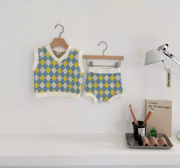 Mos Bebe - Korean Baby Fashion - #babyfever - Bebe Argyle Vest Bloomer Set - 10