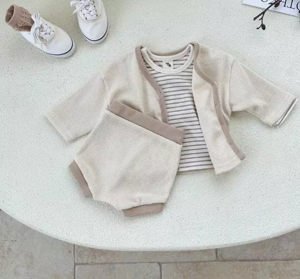 Mos Bebe - Korean Baby Fashion - #babyfever - Bebe May Waffle Cardigan Set - 9