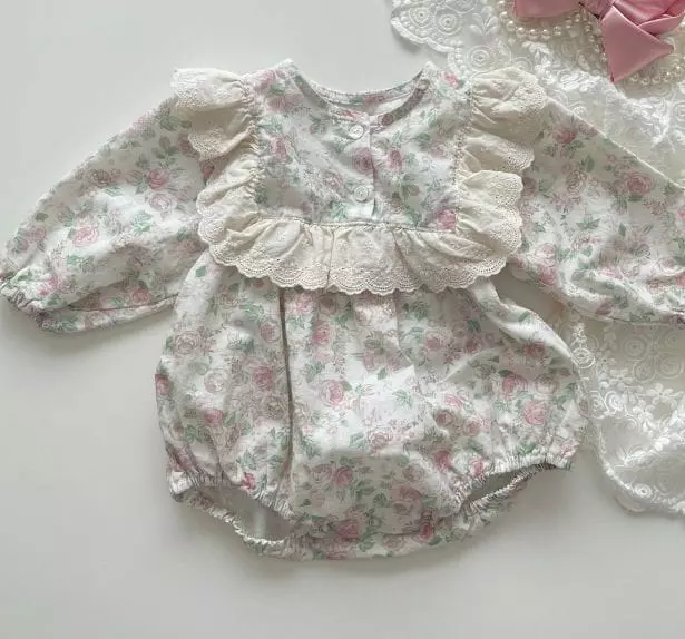 Mos Bebe - Korean Baby Fashion - #babylifestyle - Rose Frill Bodysuit with Hat - 7
