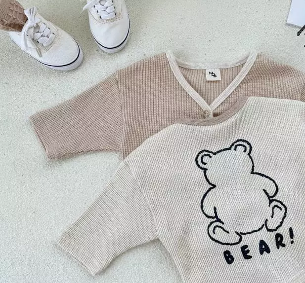 Mos Bebe - Korean Baby Fashion - #babylifestyle - Bebe May Waffle Cardigan Set - 11