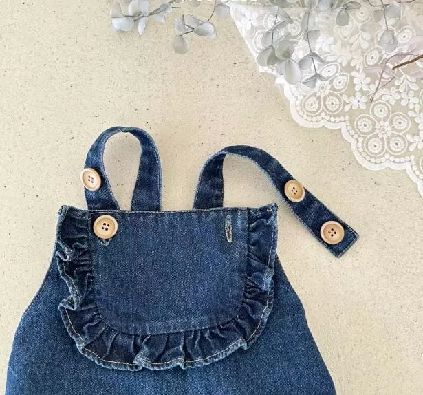 Mos Bebe - Korean Baby Fashion - #babyoninstagram - Denim Frill Bodysuit