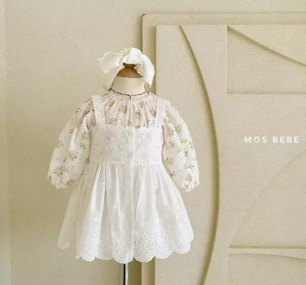 Mos Bebe - Korean Baby Fashion - #babyootd - Bebe Mar Blanc Top Bottom Set with Hairband - 5