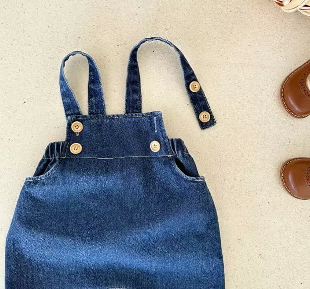 Mos Bebe - Korean Baby Fashion - #babyootd - Denim Button Dungarees