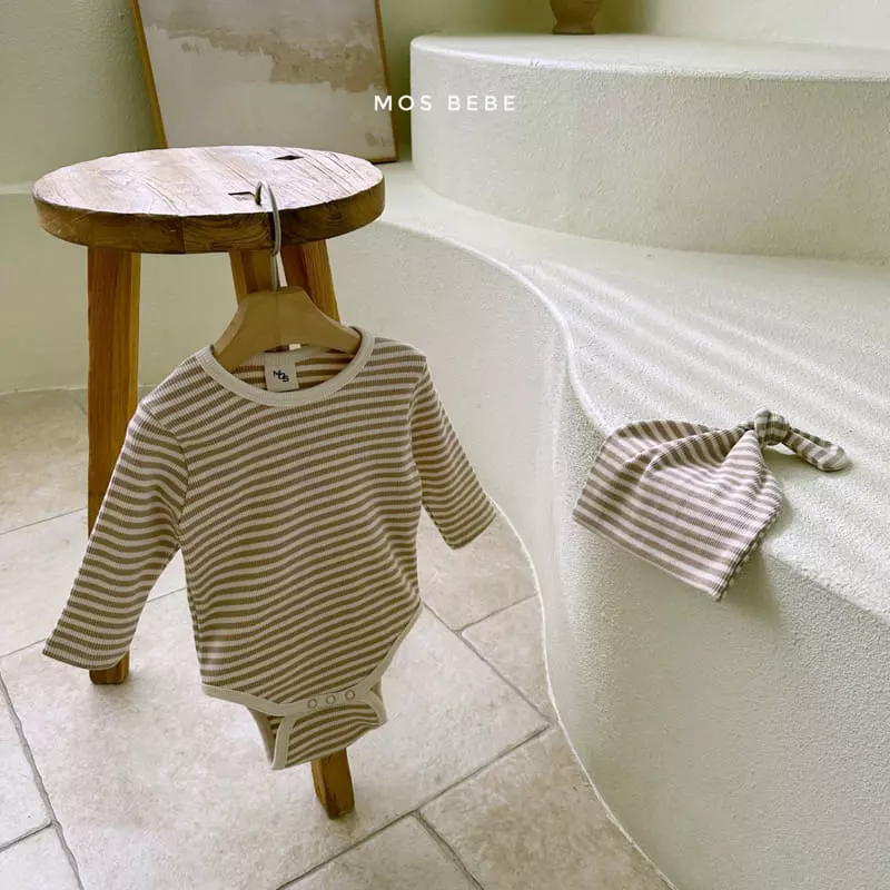 Mos Bebe - Korean Baby Fashion - #babyoutfit - Daily Pot Bodysuit with Bonnet - 5