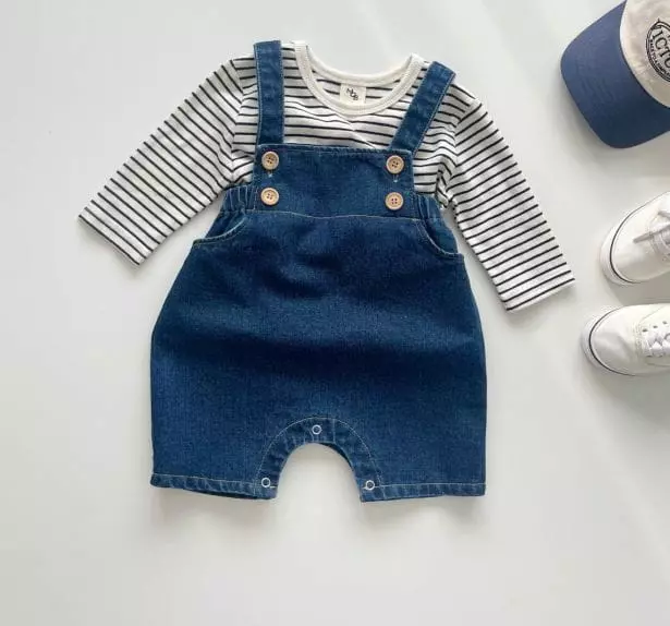 Mos Bebe - Korean Baby Fashion - #onlinebabyboutique - Denim Button Dungarees - 5
