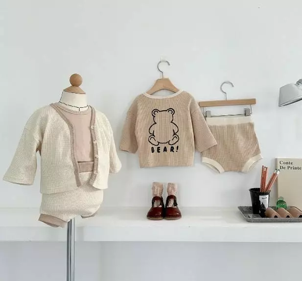 Mos Bebe - Korean Baby Fashion - #onlinebabyboutique - Bebe May Waffle Cardigan Set - 2