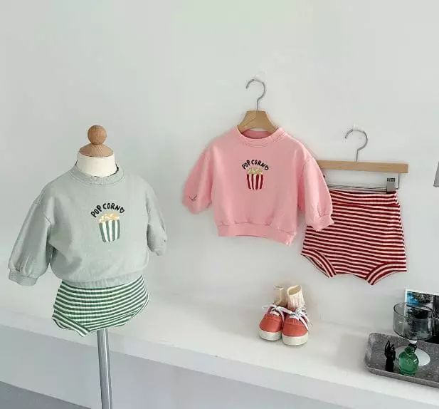 Mos Bebe - Korean Baby Fashion - #onlinebabyboutique - Bebe Popcorn Top Bottom Set