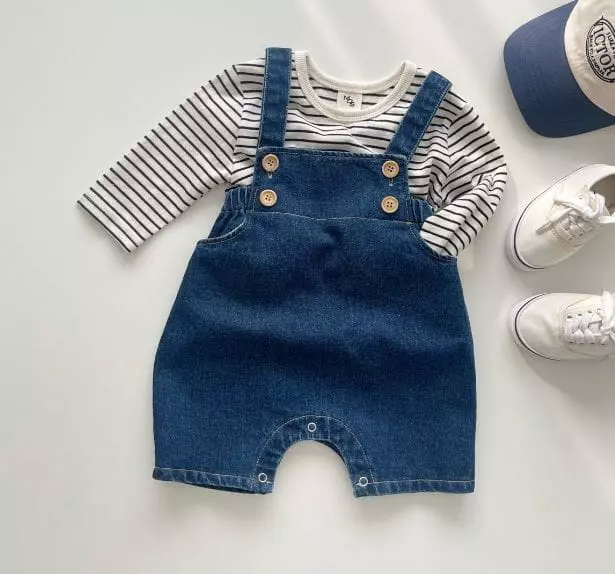 Mos Bebe - Korean Baby Fashion - #onlinebabyshop - Denim Button Dungarees - 6