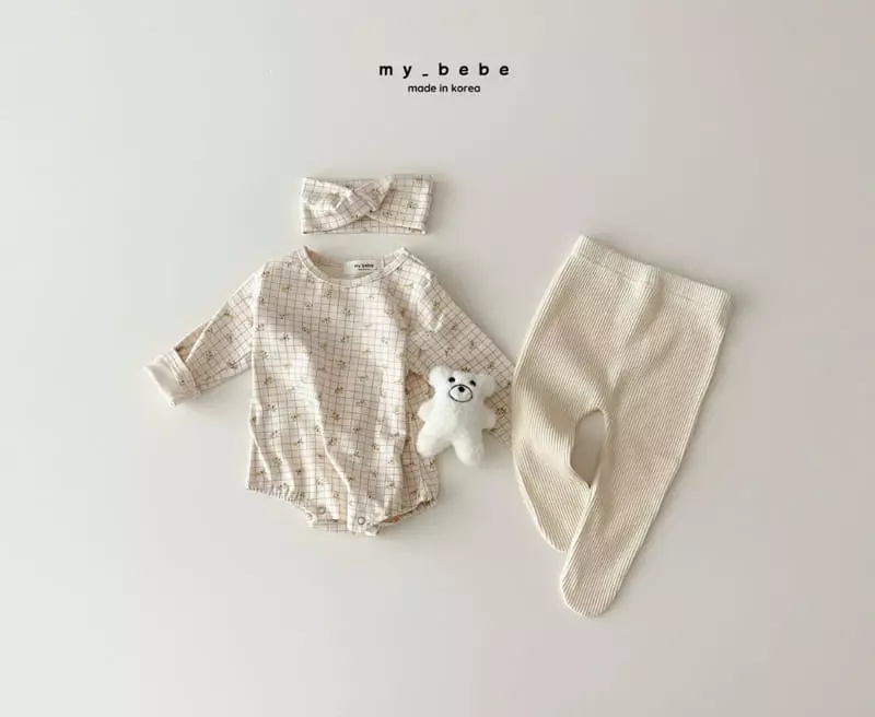 My Bebe - Korean Baby Fashion - #babyclothing - Hairband Bodysuit Set - 5