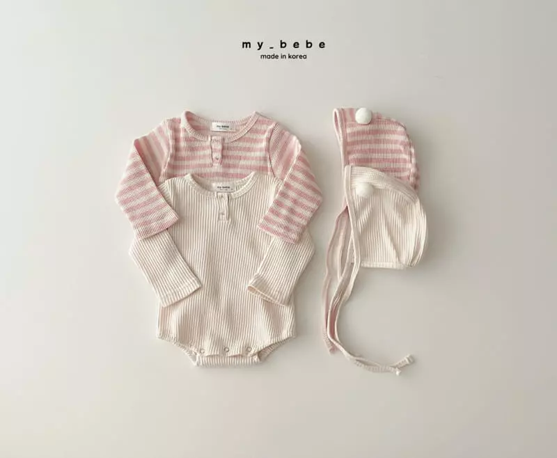 My Bebe - Korean Baby Fashion - #babywear - Pong Pong Bodysuit with Bonnet