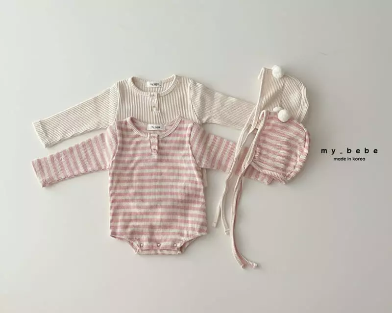 My Bebe - Korean Baby Fashion - #onlinebabyboutique - Pong Pong Bodysuit with Bonnet - 2
