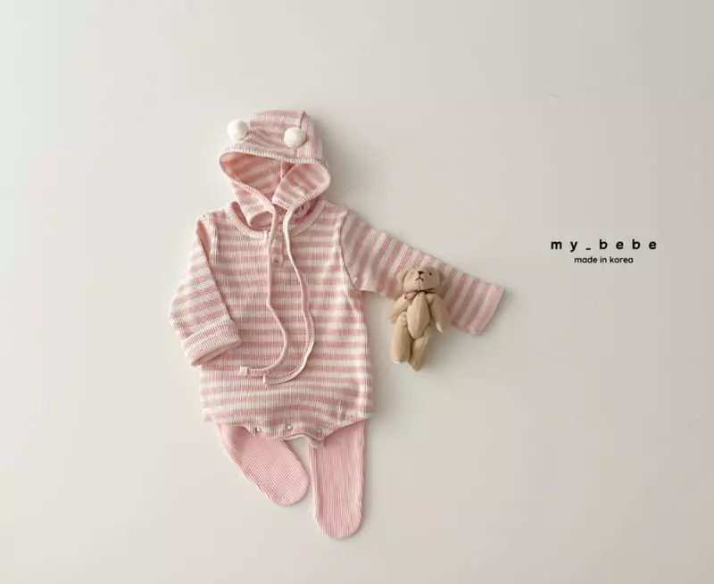 My Bebe - Korean Baby Fashion - #onlinebabyshop - Pong Pong Bodysuit with Bonnet - 4