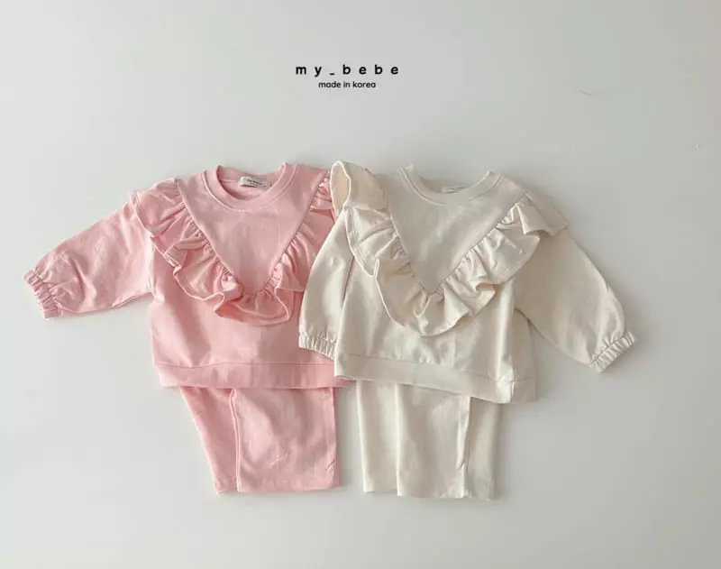 My Bebe - Korean Children Fashion - #childofig - Frill Top Bottom Set - 2
