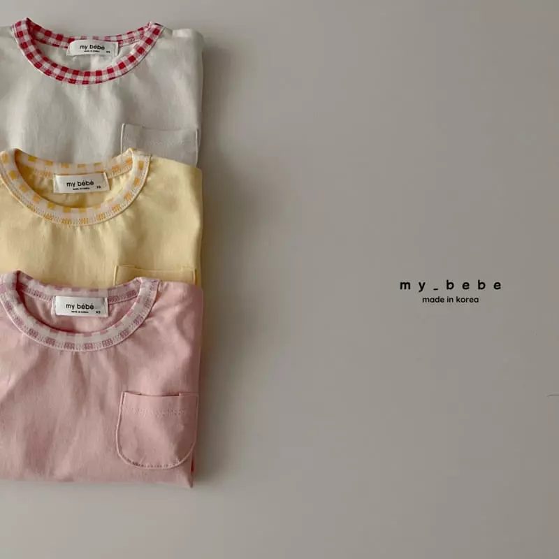 My Bebe - Korean Children Fashion - #kidsshorts - Check Piping Tee