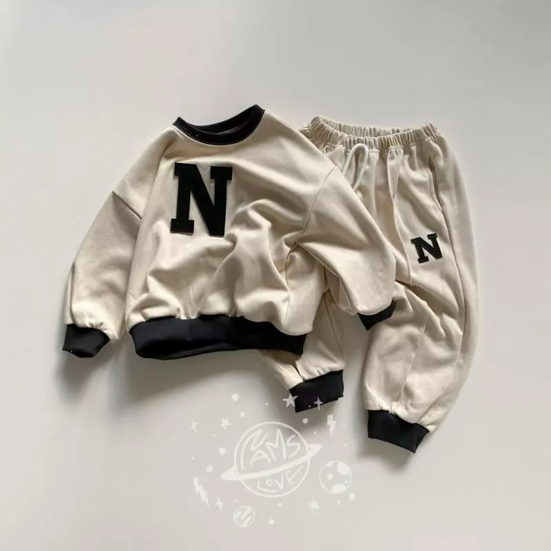 Nams - Korean Children Fashion - #fashionkids - N Embrodiery Top Bottom Set - 3