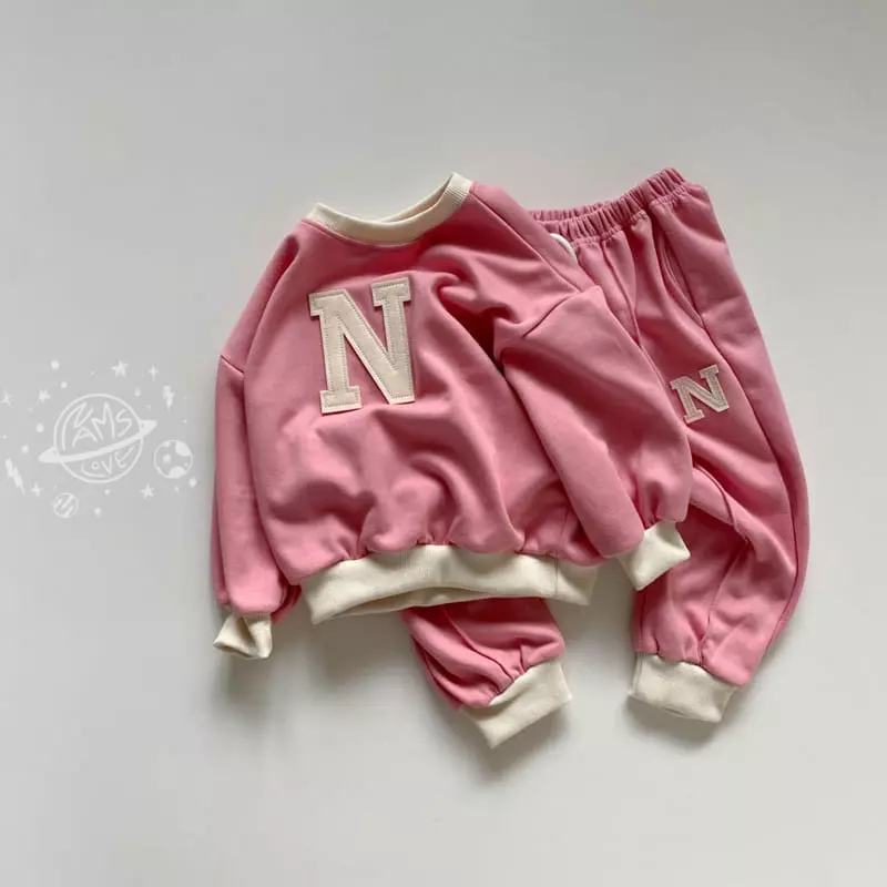 Nams - Korean Children Fashion - #fashionkids - N Embrodiery Top Bottom Set - 4