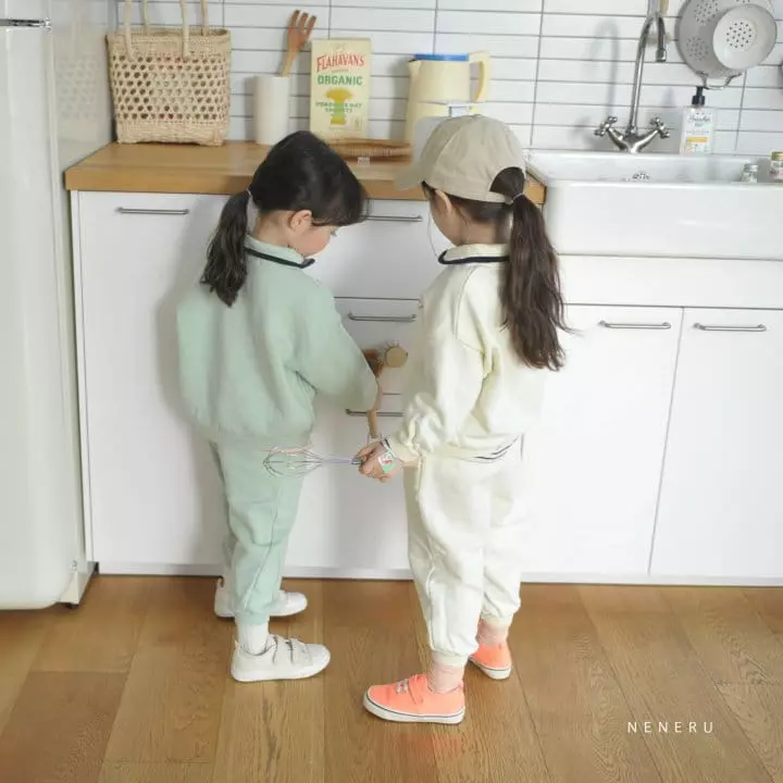 Neneru - Korean Children Fashion - #fashionkids - Twotwo Collar Top Bottom Set - 2