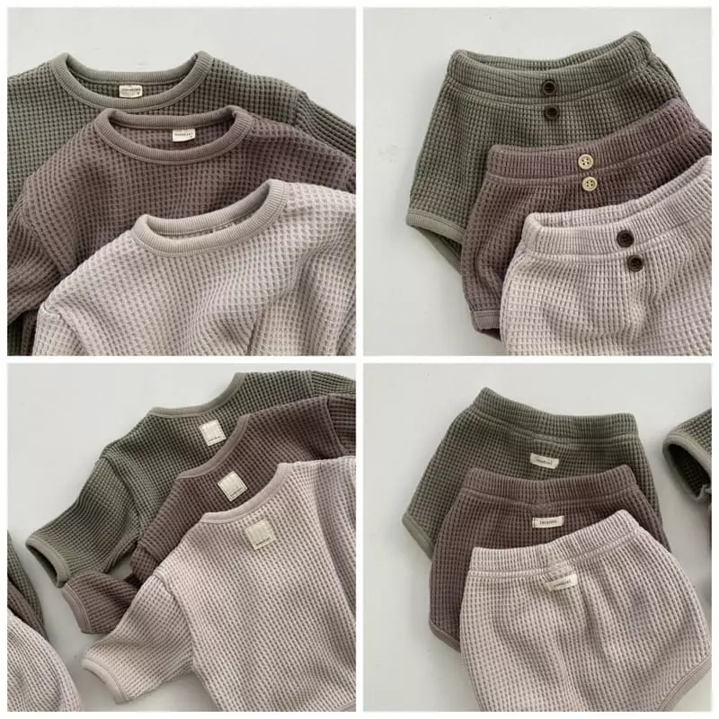 Nunubiel - Korean Baby Fashion - #babyootd - Baby Rich Waffle Top Bottom Set - 3