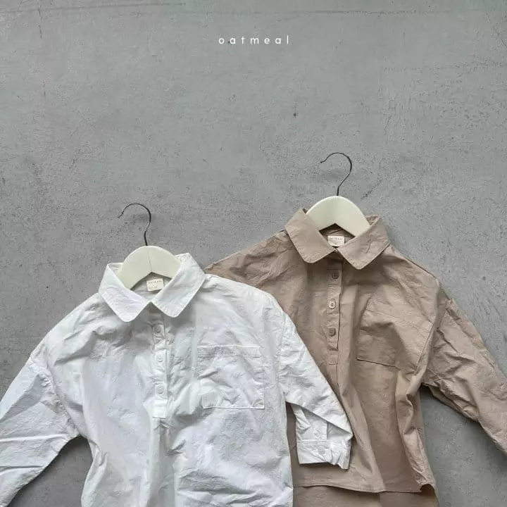 Oatmeal - Korean Children Fashion - #prettylittlegirls - Ember Henry Neck Blouse