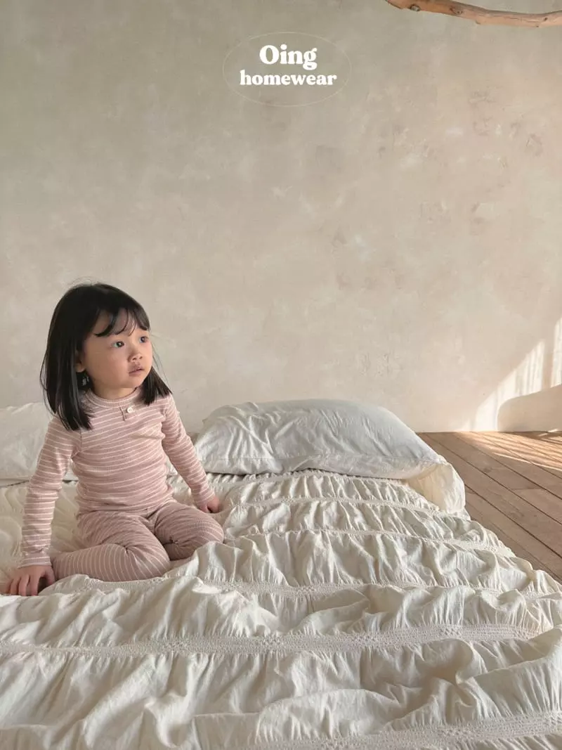 Oing - Korean Children Fashion - #Kfashion4kids - Stripes Pink Top Bottom Set - 10