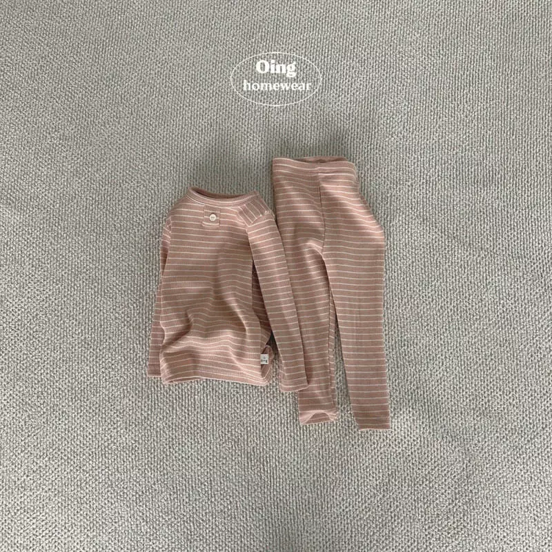 Oing - Korean Children Fashion - #childrensboutique - Stripes Pink Top Bottom Set - 3