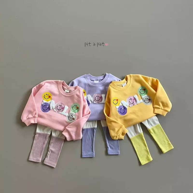 Pitapat - Korean Children Fashion - #littlefashionista - Smile Leggings Top Bottom Set - 3