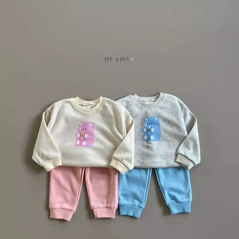 Pitapat - Korean Children Fashion - #stylishchildhood - Milk Bear Top Bottom Set - 2