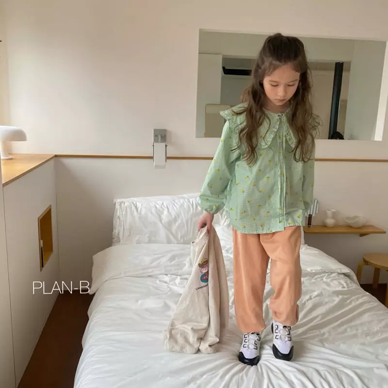 Plan B - Korean Children Fashion - #kidzfashiontrend - Flower Check Ribbon Blouse