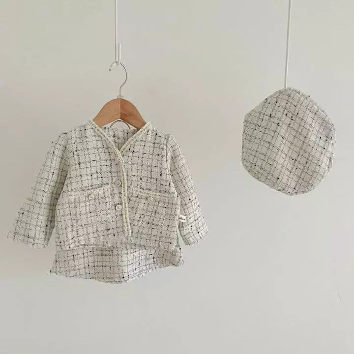 Reve Kid - Korean Baby Fashion - #babyootd - Bebe Twid Bloomer Top Bottom Set with Hat
