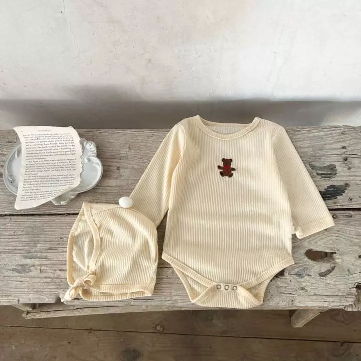 Reve Kid - Korean Baby Fashion - #babyootd - Bebe Bear Embroidery Bodysuit - 2