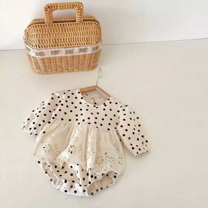 Reve Kid - Korean Baby Fashion - #onlinebabyshop - Bebe Dot Frill Bodysuit