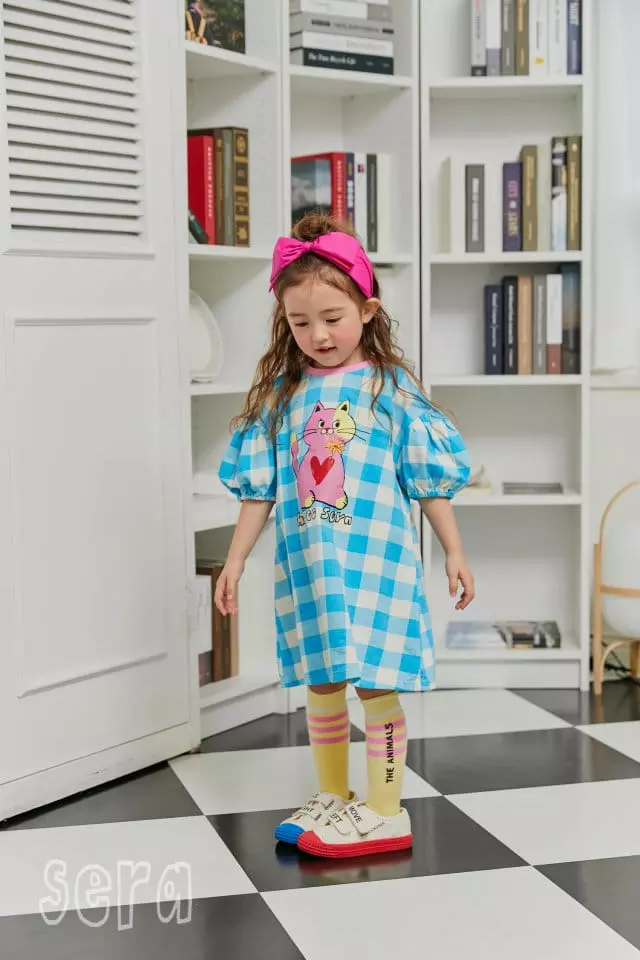 Sera - Korean Children Fashion - #discoveringself - Kitty Check Short Sleeves One-piece